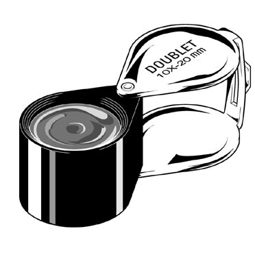 Hilfsmittel zur Feststellung der Reinheit. 10fache Lupe Aplanatisch-achromatisch